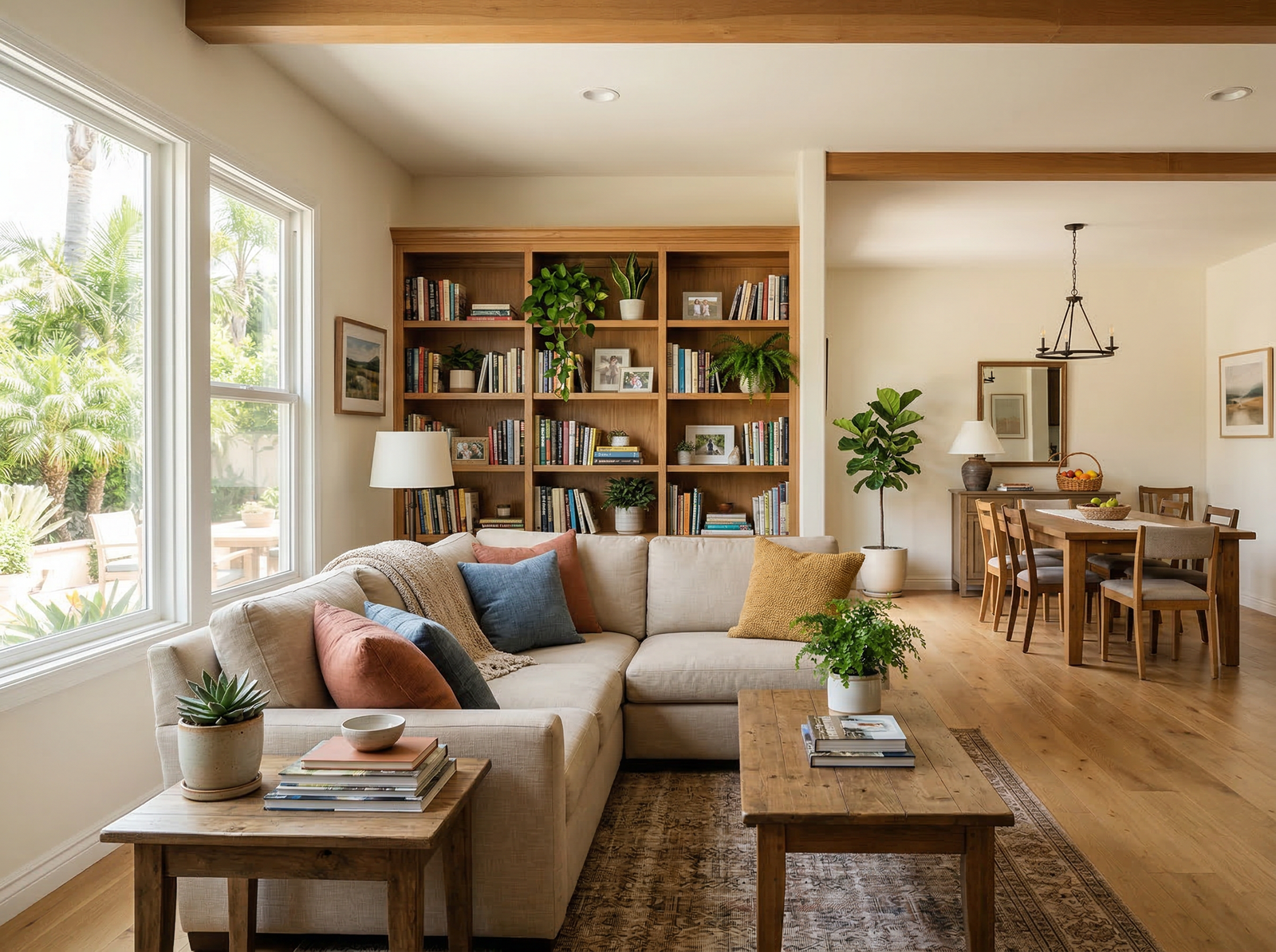 A warm, inviting common room inside a residential home